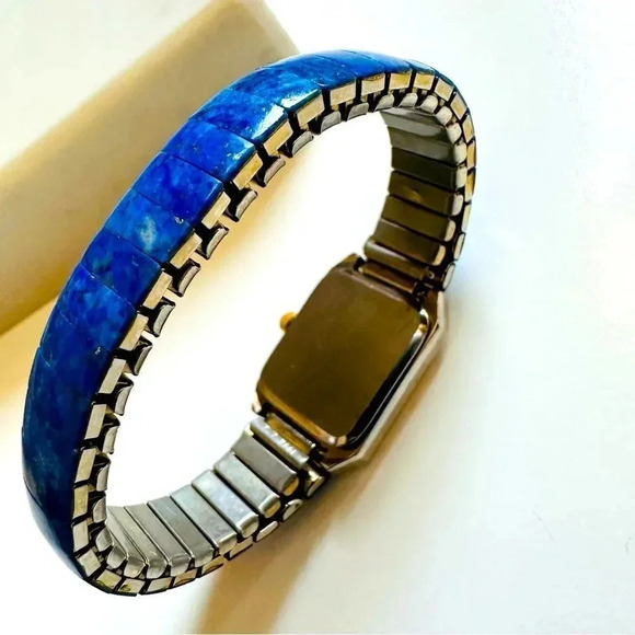 Blue Lapis Lazuli Gemstone 100% Stainless Steel Stretch Watch - Picture 3 of 5